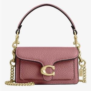 Coach Peony Pink Mini Tabby Bag Charm with Gold Accents